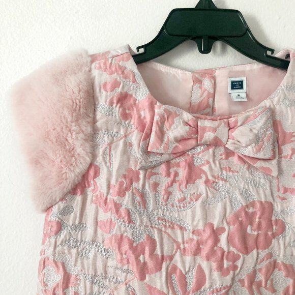 Janie & Jack Pink & Silver Faux Fur Sleeve Dress - Picture 2 of 8